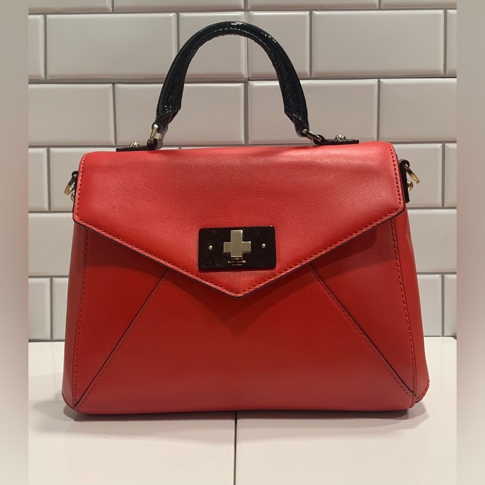 Kate Spade Post St Little Nadine Red Leather Envelope Shoulder Hand Bag